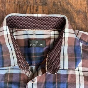 Bugatchi Uomo Mens Shirt 2XL Button Up Long Sleeve Flip Cuffs Classic‎ XXL Plaid